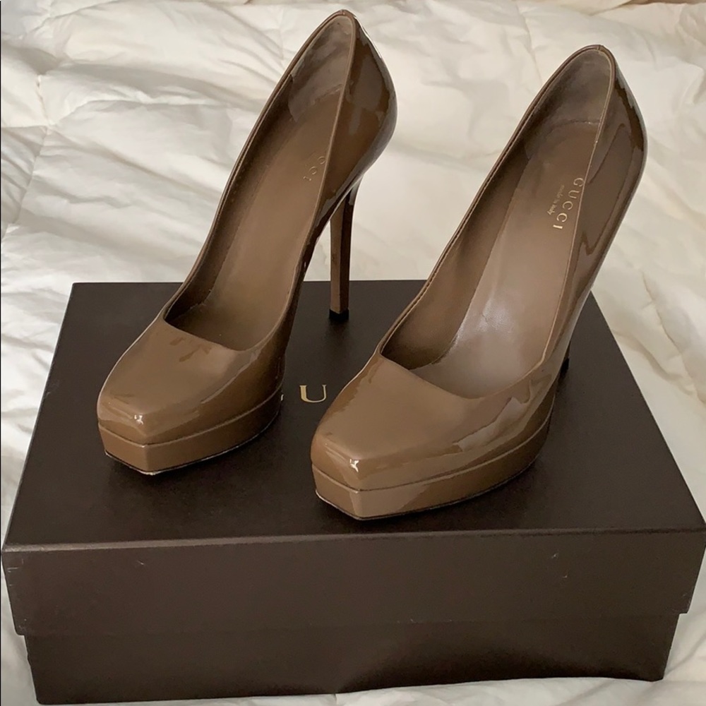 Gucci taupe platform heals